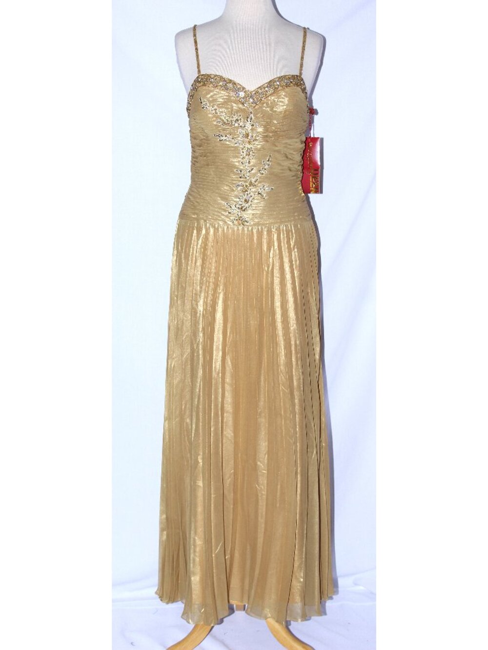 May Queen #497 Pleated Beaded Formal Or Bridesmaid Dress-Size 10-GOLD-NEW